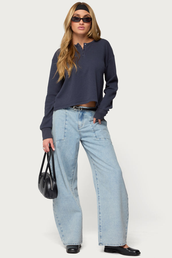 Deni Long Sleeve Henley Waffle Top view 2