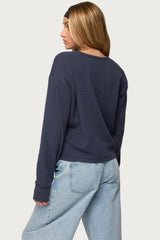 Deni Long Sleeve Henley Waffle Top