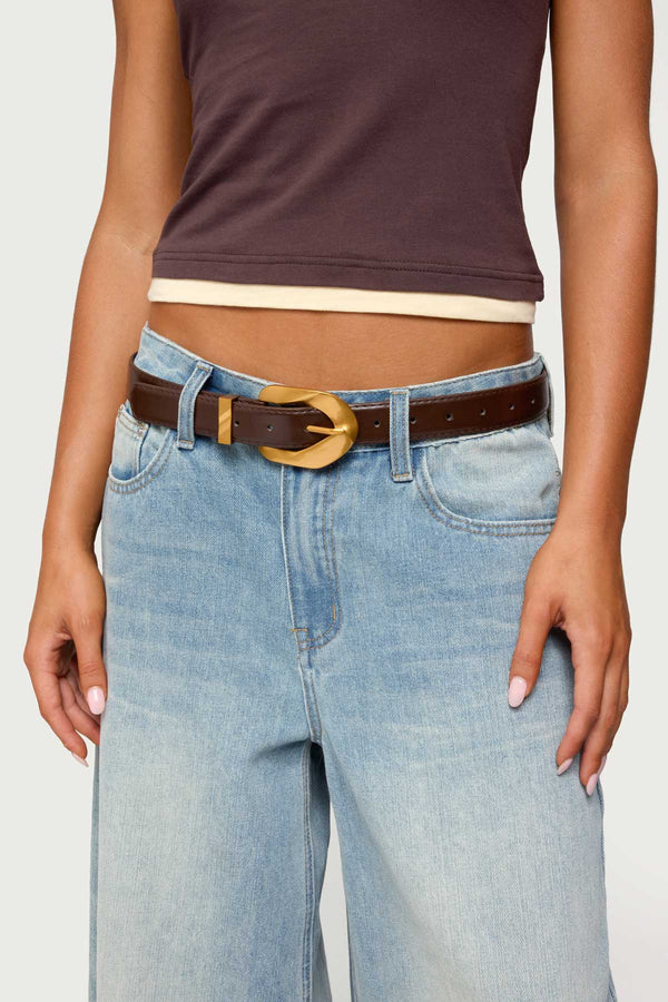 All Buckled Faux Leather Belt view 1