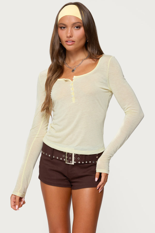 Ria Sheer Long Sleeve Henley Top view 1