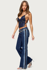Pia Sequin Floral Backless Top