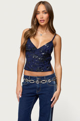 Pia Sequin Floral Backless Top
