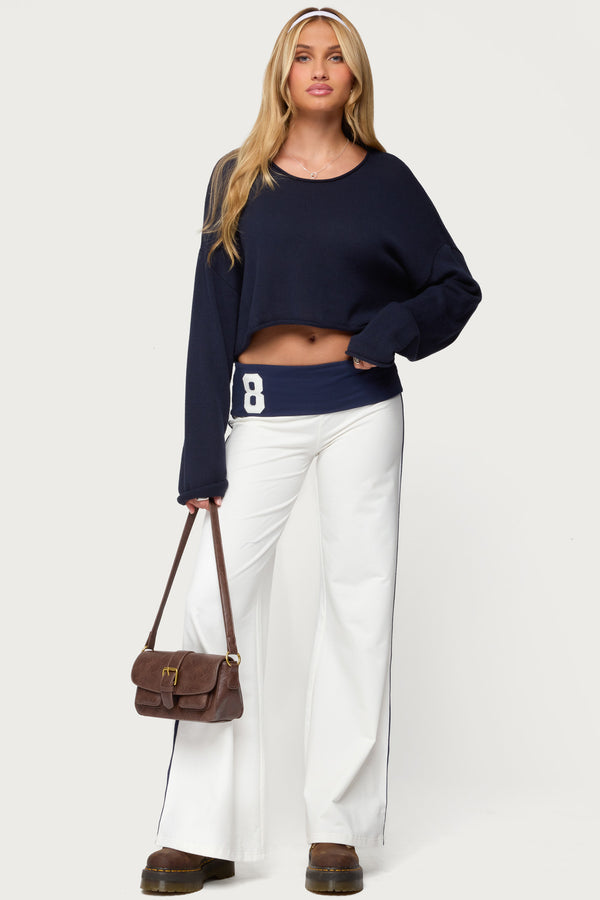 8 Contrast Fold Over Wide Leg Pants view 1