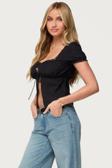 Lacey Split Front Lace Up Top