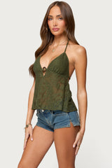 Sheer Crochet Babydoll Halter Top