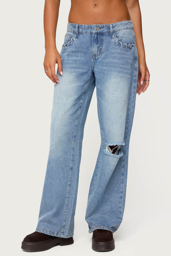 Dutton Distressed Low Rise Baggy Jeans view 2