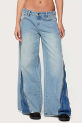 Zippered Washed Low Rise Wide Leg Jeans
