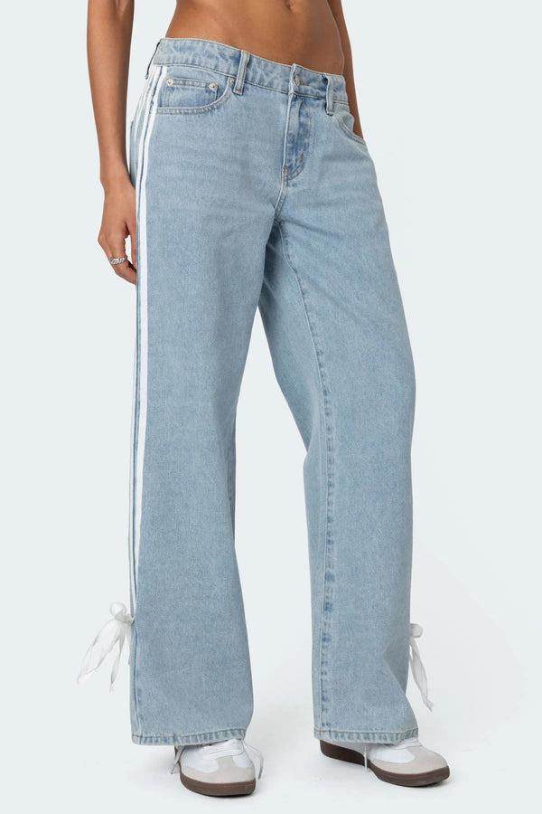 Ribbon Washed Low Rise Baggy Jeans view 2