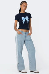 Ribbon Washed Low Rise Baggy Jeans