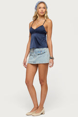 Blanca Satin Effect Lace Trim Tank Top