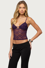 Sheer Lace Cutout Tank Top