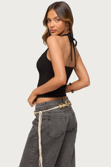 Asymmetric Button Up Halter Top