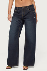 Spiral Studded Low Rise Baggy Jeans