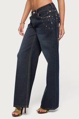 Spiral Studded Low Rise Baggy Jeans