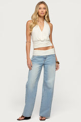 Knit Foldover Low Rise Baggy Jeans