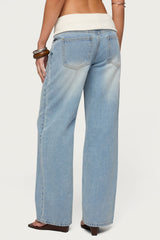 Knit Foldover Low Rise Baggy Jeans