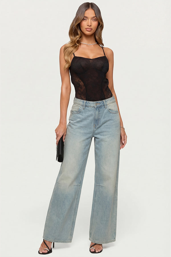 Carinna Sheer Lace Cutout Bodysuit view 2