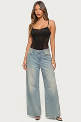 Carinna Sheer Lace Cutout Bodysuit