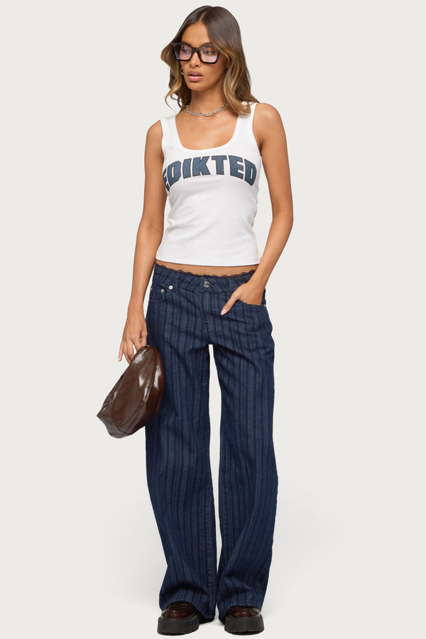 Lace Trim Striped Low Rise Baggy Jeans view 1