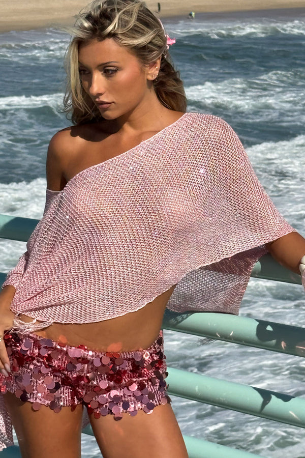 Sequin Fringe Knit Poncho view 1