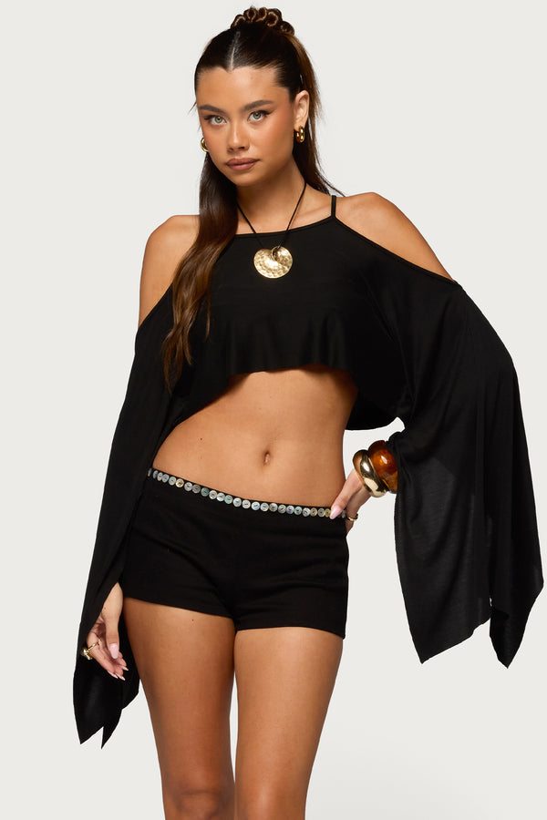 Ivanna Cutout Cape Cropped Top view 2