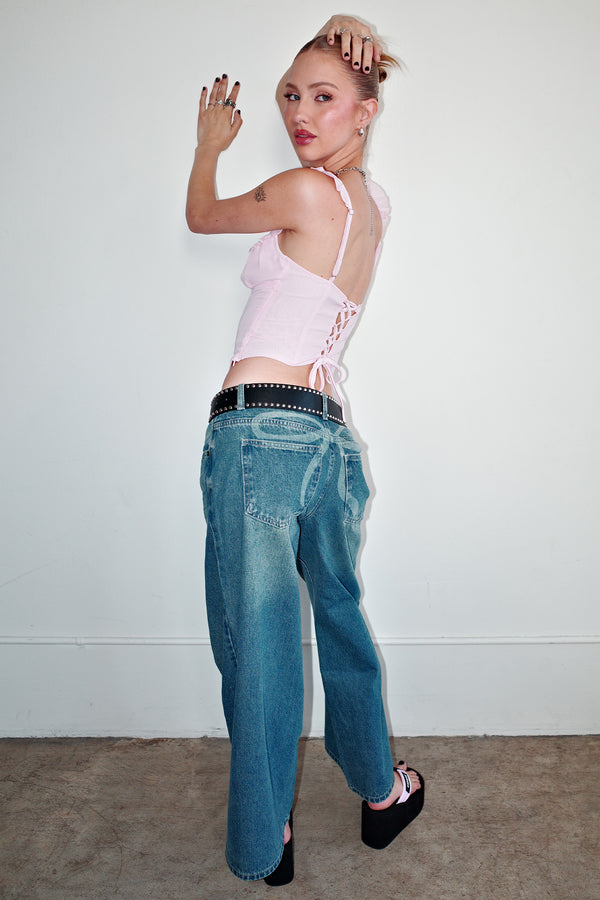 Petite Vyxen Vintage Washed Low Rise Baggy Jeans view 1