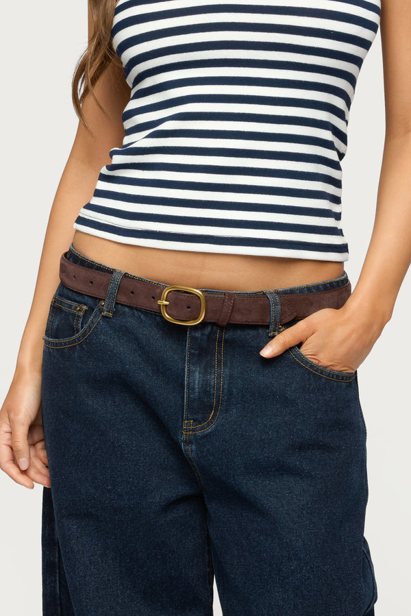 Oval Buckle Faux Suede Belt view 1