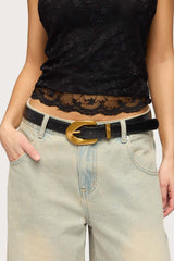 All Buckled Faux Leather Belt