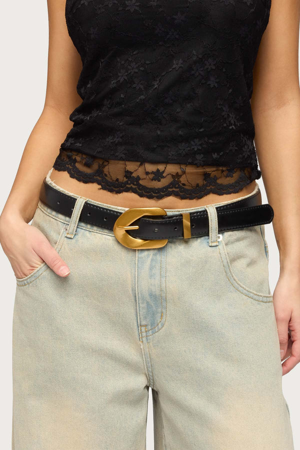 All Buckled Faux Leather Belt view 1