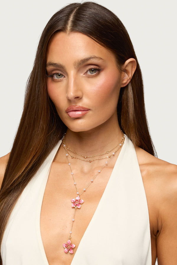 Flower & Pearly Cascading Necklace view 1