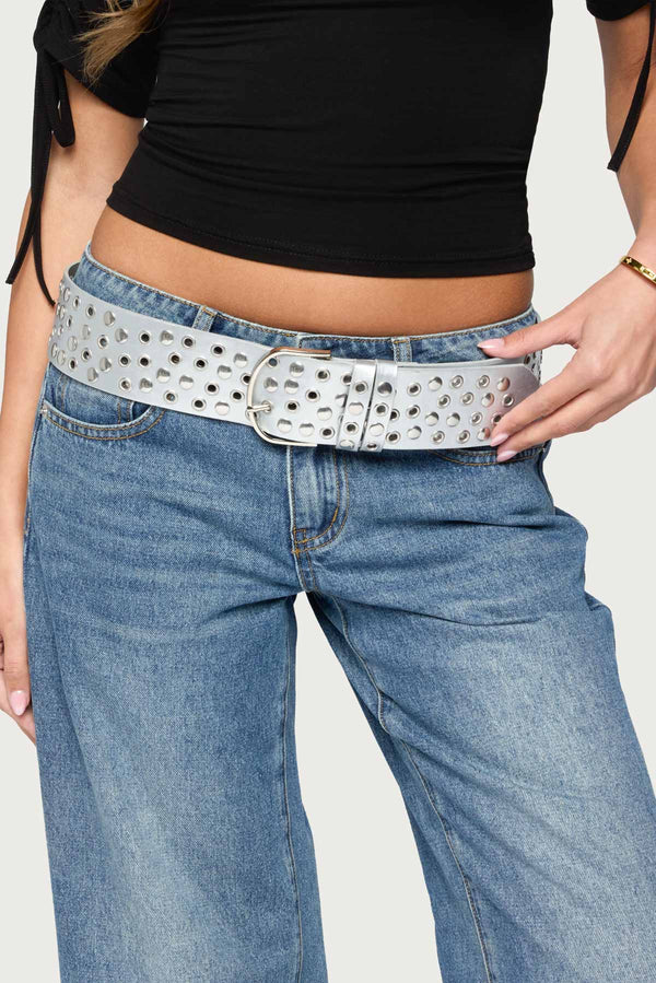 Studded Grommet Faux Leather Belt view 1