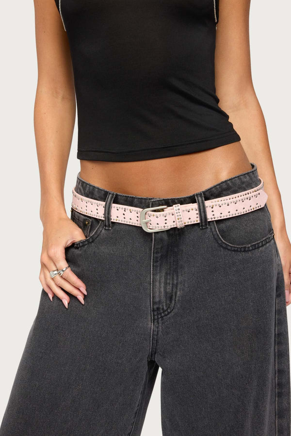 Mixed Studded Faux Leather Belt view 1
