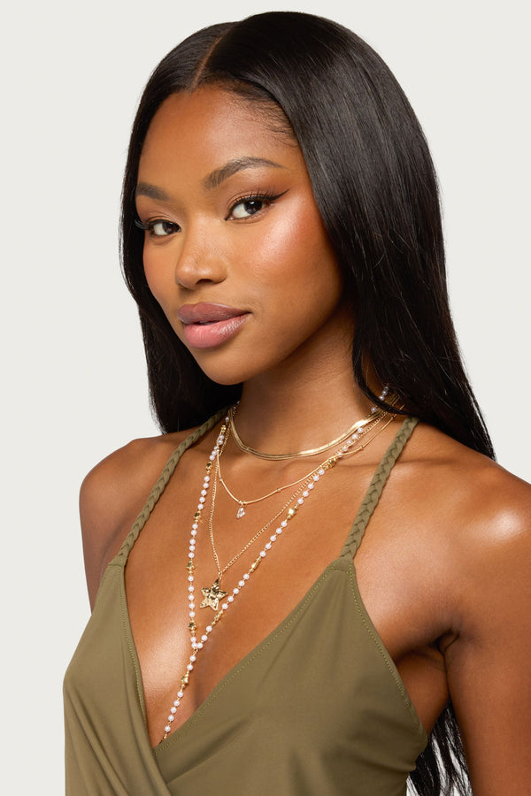 Layered Cascading Faux Pearl Star Necklace view 1