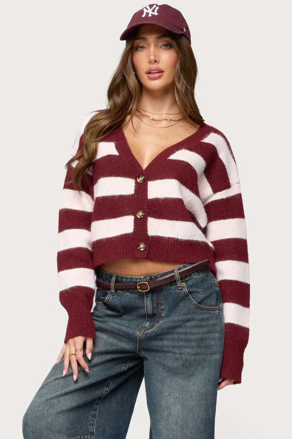 Kaz Striped Knit V Neck Cardigan view 2