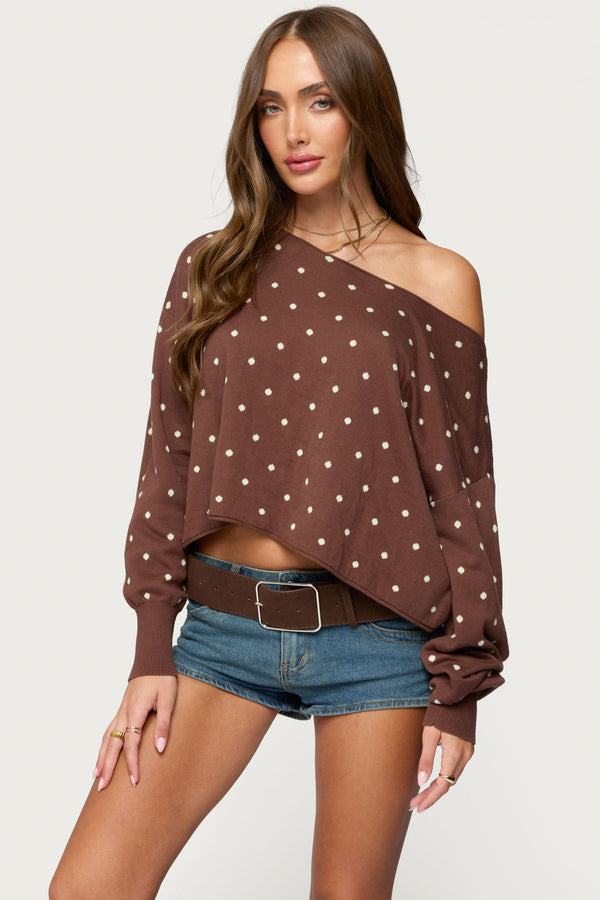 Oversized Off Shoulder Polka Dot Sweater view 1
