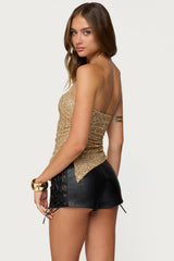 Sequin Asymmetric Slit Strapless Top