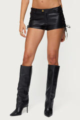Kariss Lace Up Faux Leather Micro Shorts