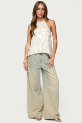 Ellorie Backless Sequin Halter Top