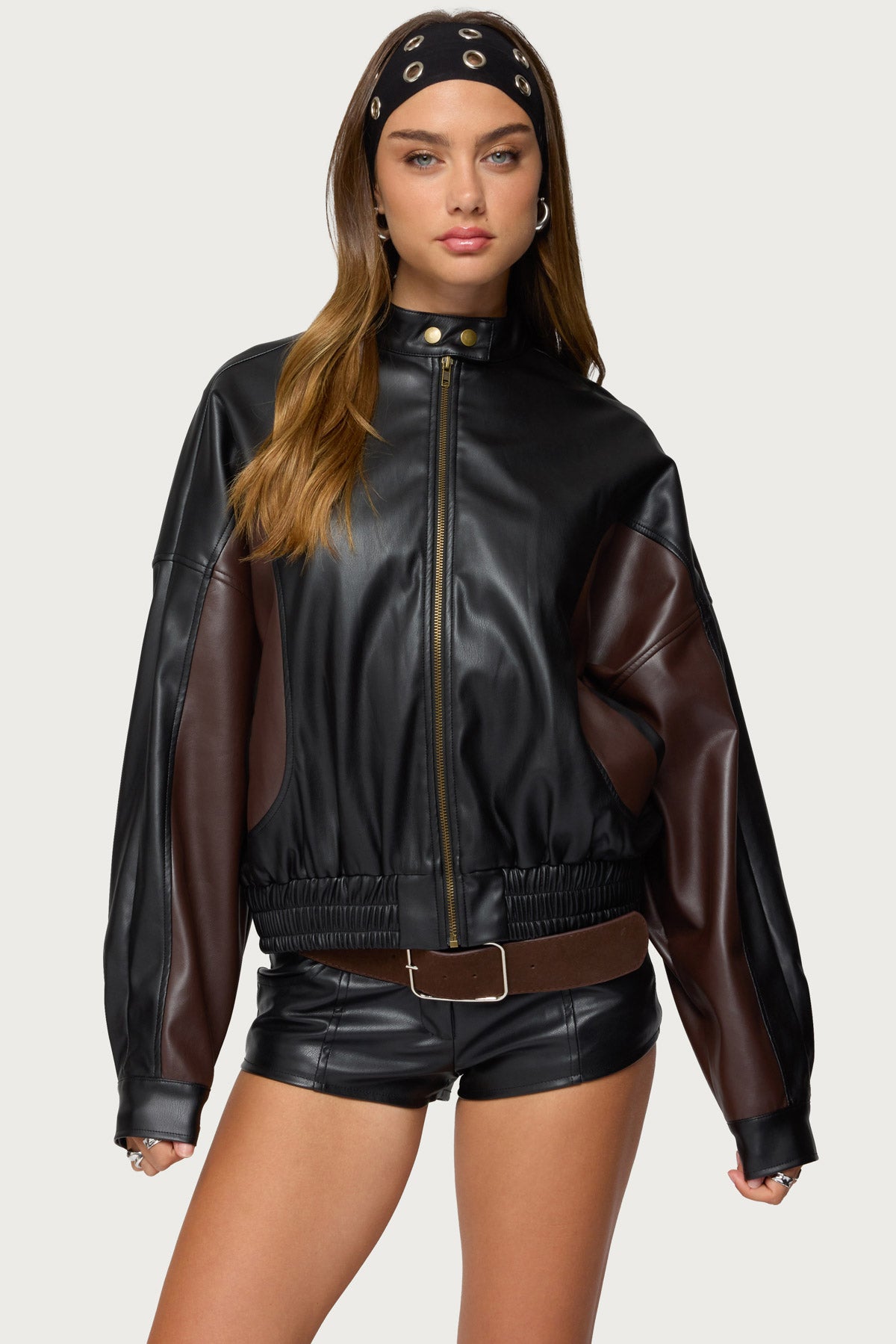 Lavena Contrast Faux Leather Jacket