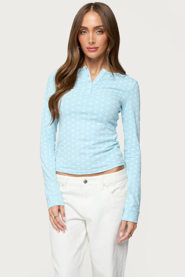 Keana Polka Dot Henley Top view 1