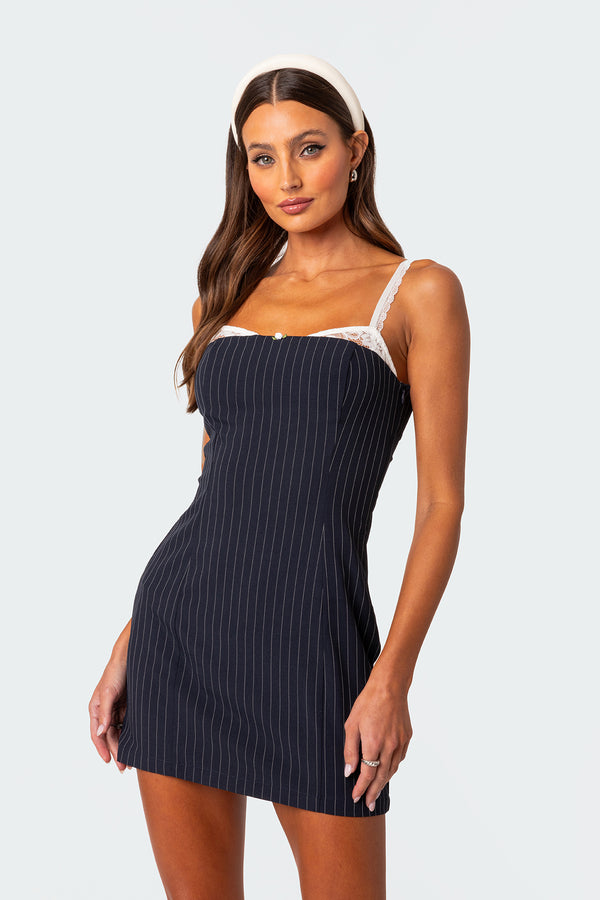 Pinstripe Bra Detail Mini Dress view 2