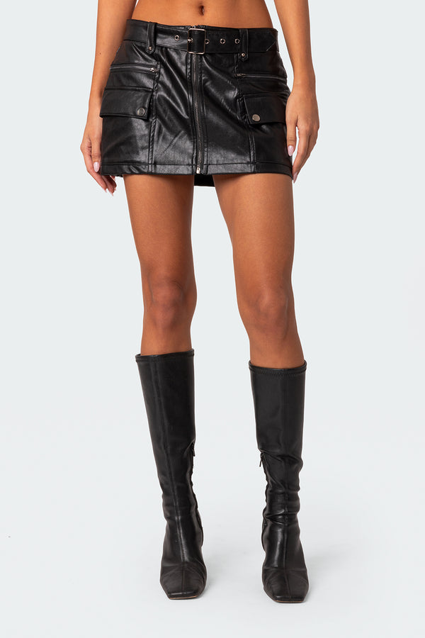 Faux Leather Cargo Mini Skirt view 2