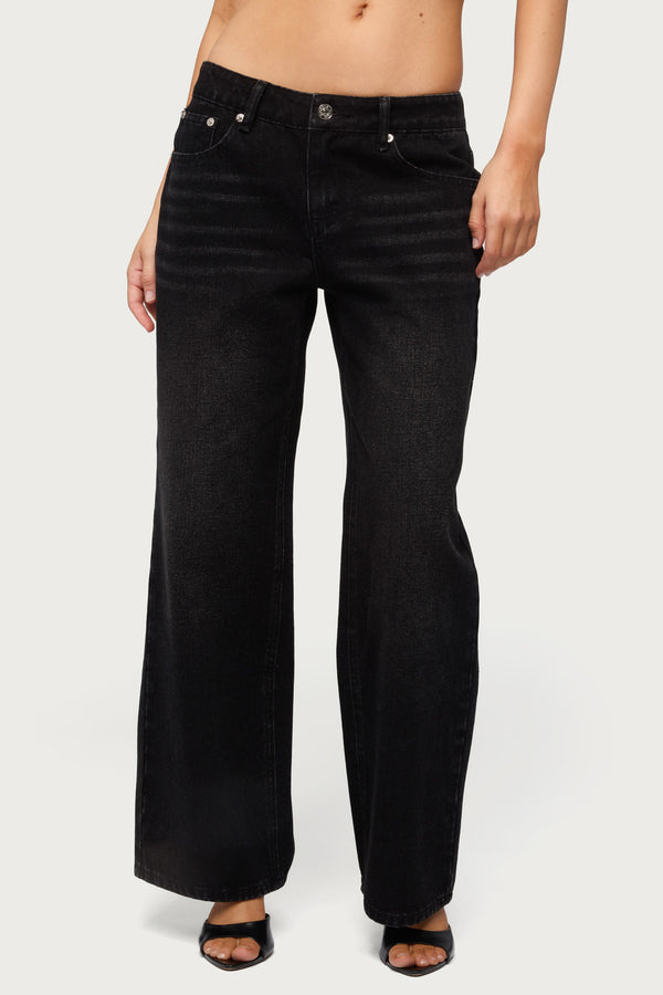 Petite Raelynn Washed Low Rise Baggy Jeans view 2