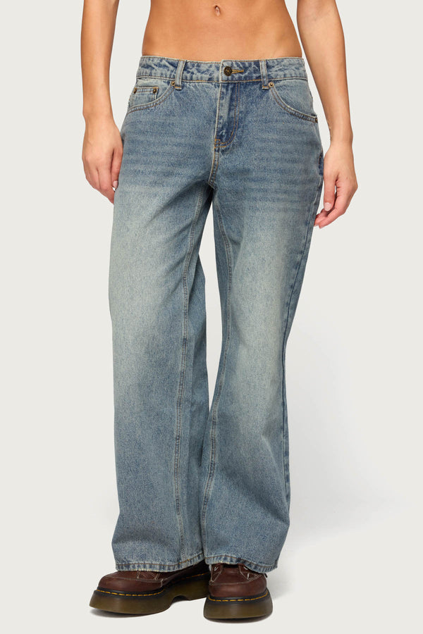 Petite Raelynn Washed Low Rise Baggy Jeans view 2