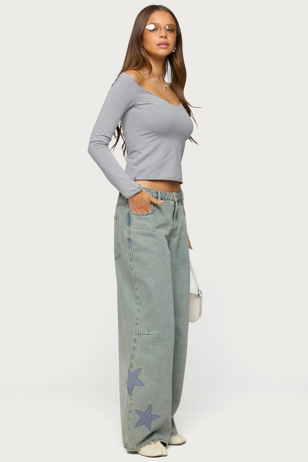 Nattie Off Shoulder V Neck Top view 2