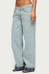Plaid Cuffed Low Rise Baggy Jeans