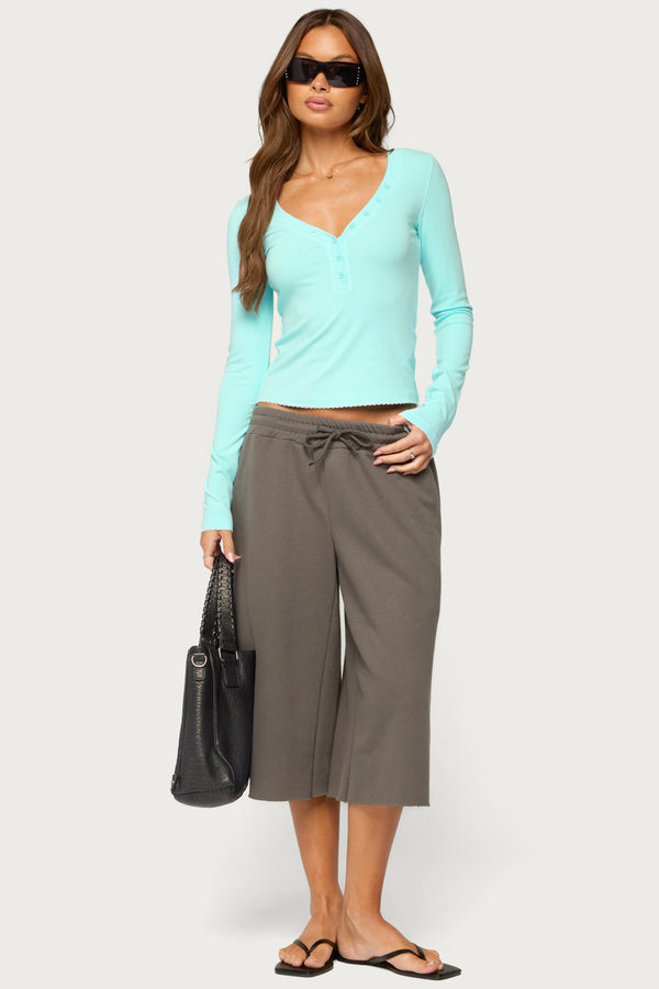 Yael Contrast Stitch Henley Top view 2