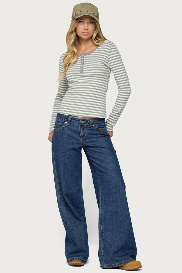 Roma Striped Henley Top view 2