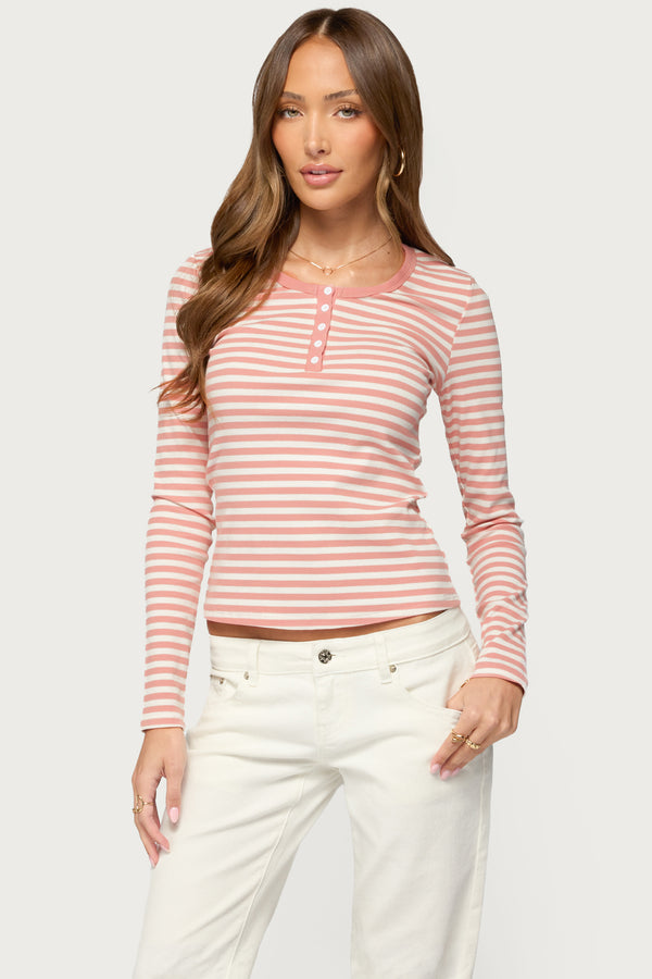 Roma Striped Henley Top view 1