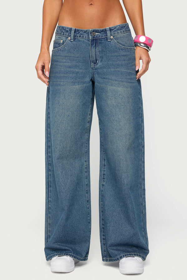 Contrast Stitch Low Rise Baggy Jeans view 2